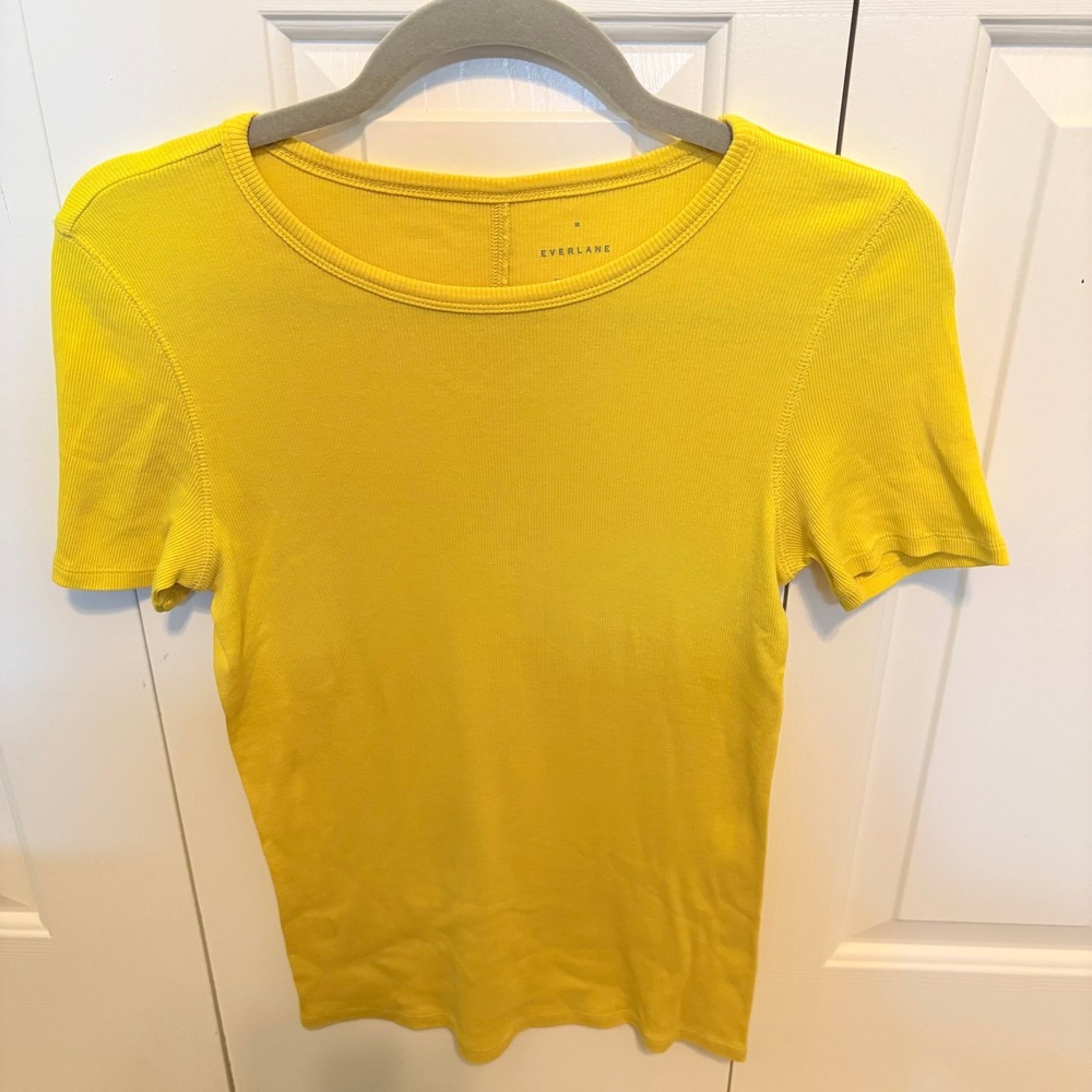 Everlane Yellow Ribbed Short Sleeve Crew Neck Supima Cotton Tee Size M